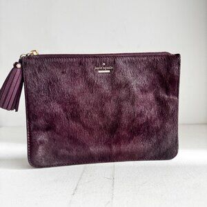 Kate Spade Cow skin Burgundy Purple Zip Clutch